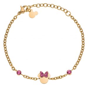 Disney Minnie forgylt stål armbånd m/ rosa Cubic zirkonia