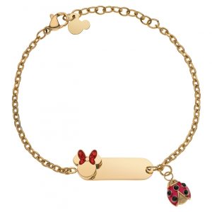 Disney Minnie forgylt stål armbånd m/ graveringsfelt og røde Cubic zirkonia