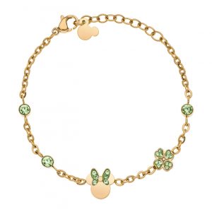 Disney Minnie forgylt stål armbånd kløver m/ grønn Cubic zirkonia