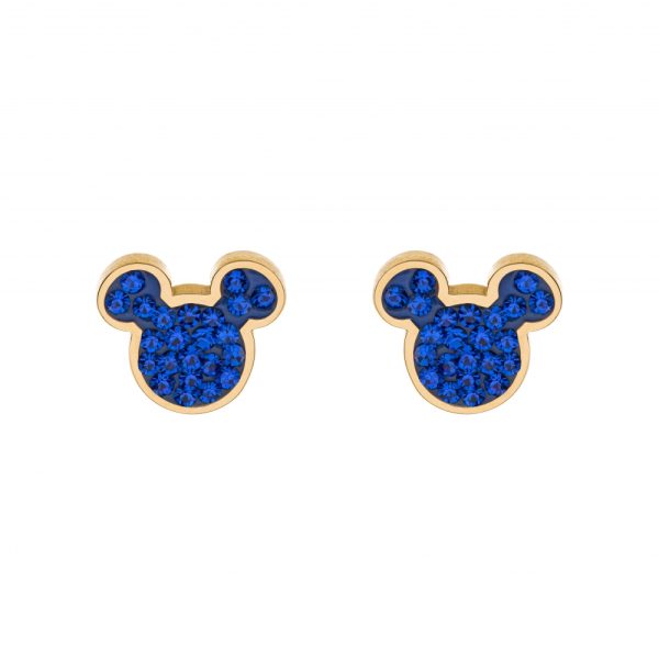 Disney Mikke forgylt stål ørepynt m/ blå cz
