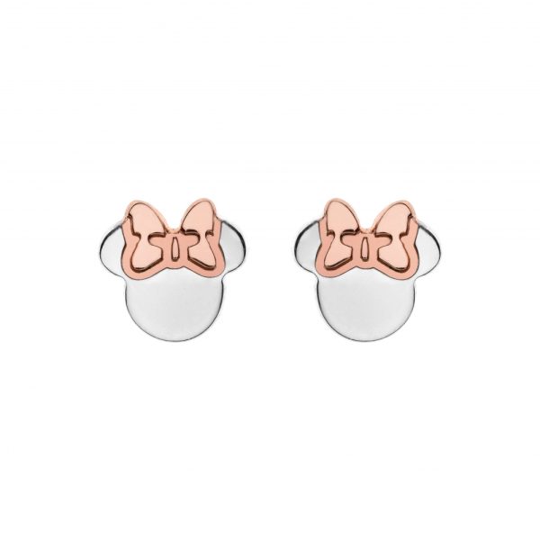 Disney Minnie  sølv ørepynt m/ rose´forgylte sløyfer