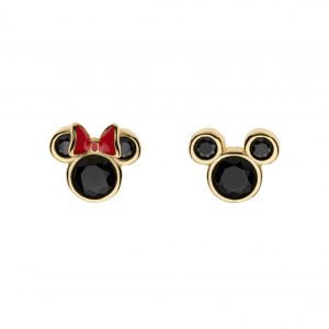 Disney Minnie & Mikke sølv forgylt ørepynt m/ sort cz og emalje
