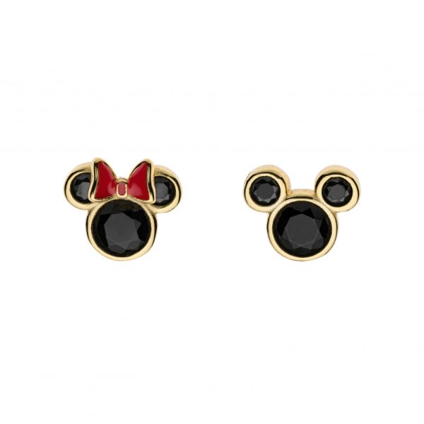 Disney Minnie & Mikke sølv forgylt ørepynt m/ sort cz og emalje