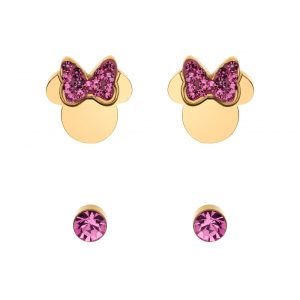 Disney Minnie stål forgylt ørepynt set m/  rosa cz