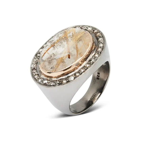 Atoll ring m/ Rutil kvarts og diamanter str.57 - Bilde 3