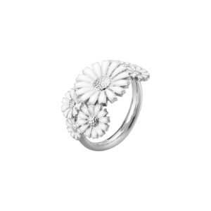 Daisy Ring sølv , hvit emalje lagvis