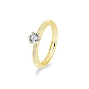 Gult gull enstensring m/ sidestener 0,17ct - 0,59ct flere varianter