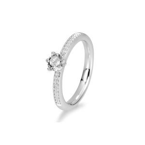 Hvitt gull enstensring m/ sidestener 0,17ct - 0,59ct flere varianter