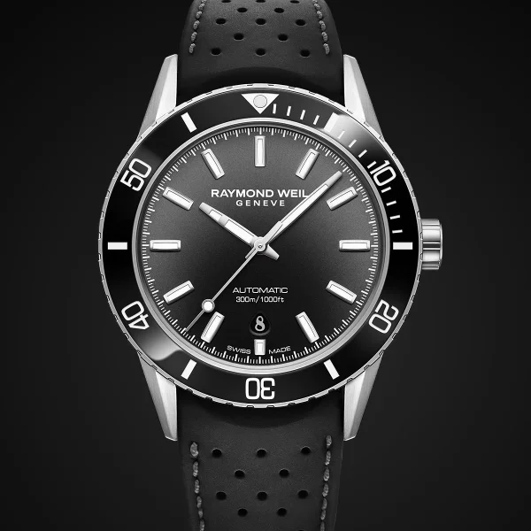 Raymond Weil Freelancer Diver Svart skive gummirem - Bilde 4
