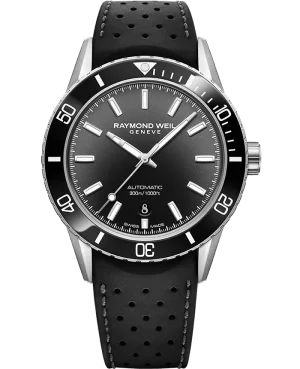 Raymond Weil Freelancer Diver Svart skive gummirem
