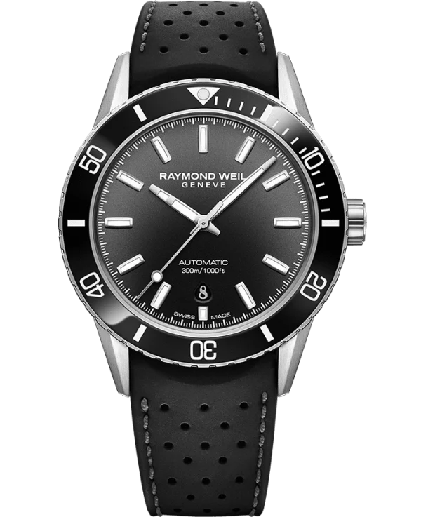 Raymond Weil Freelancer Diver Svart skive gummirem
