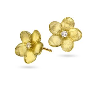 Gult gull blomster ørepynt m/ diamanter