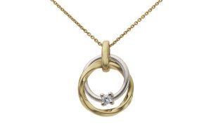 Gult og hvitt gull anheng m/ 0,03ct diamant