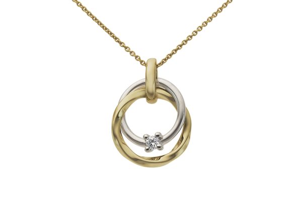 Gult og hvitt gull anheng m/ 0,03ct diamant