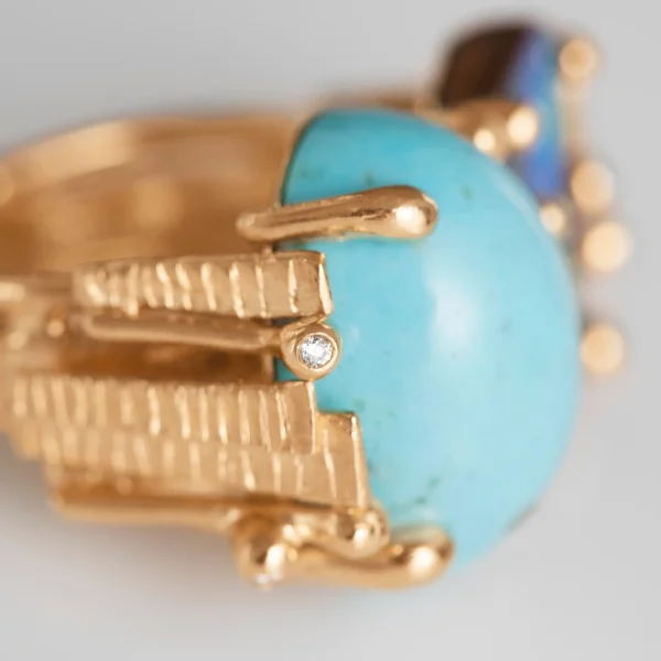 Stor BoHo ring dobbel med Turkis og mørk Opal - Bilde 7