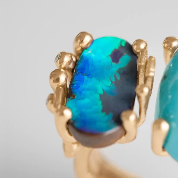 Stor BoHo ring dobbel med Turkis og mørk Opal - Bilde 6