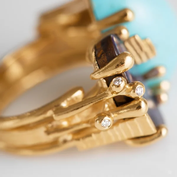 Stor BoHo ring dobbel med Turkis og mørk Opal - Bilde 8
