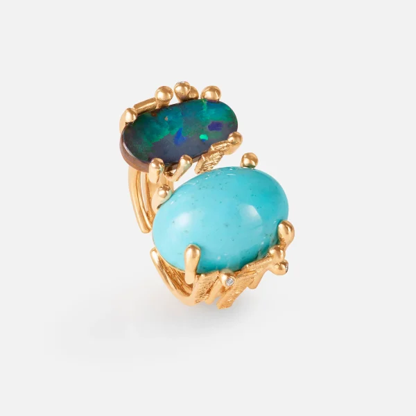 Stor BoHo ring dobbel med Turkis og mørk Opal - Bilde 2