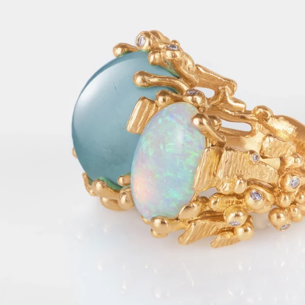 BoHo ring dobbel med Aquamarine og Opal - Bilde 3