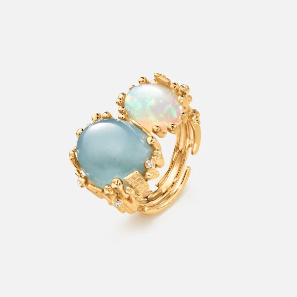 BoHo ring dobbel med Aquamarine og Opal - Bilde 4