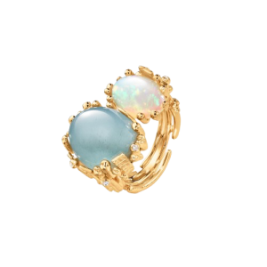 BoHo ring dobbel med Aquamarine og Opal