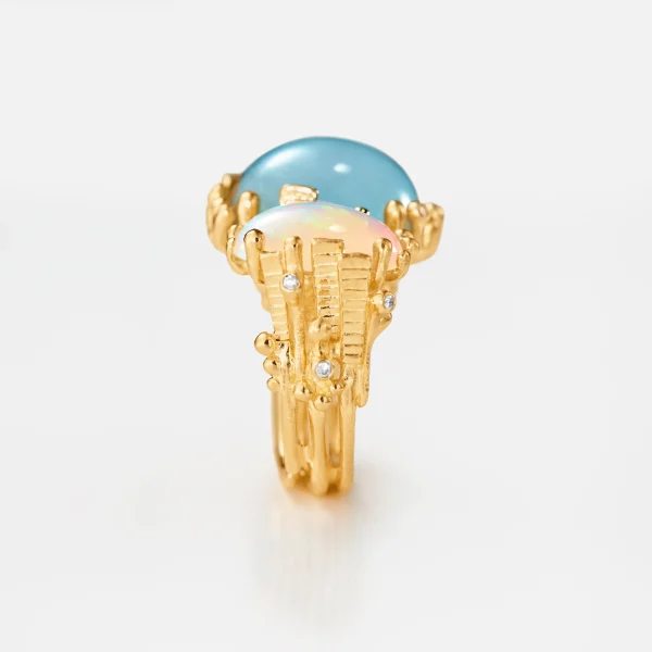 BoHo ring dobbel med Aquamarine og Opal - Bilde 2