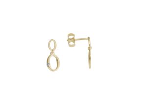 Gult gull dråpe ørepynt heng m/ 2 diamanter 0,03ct