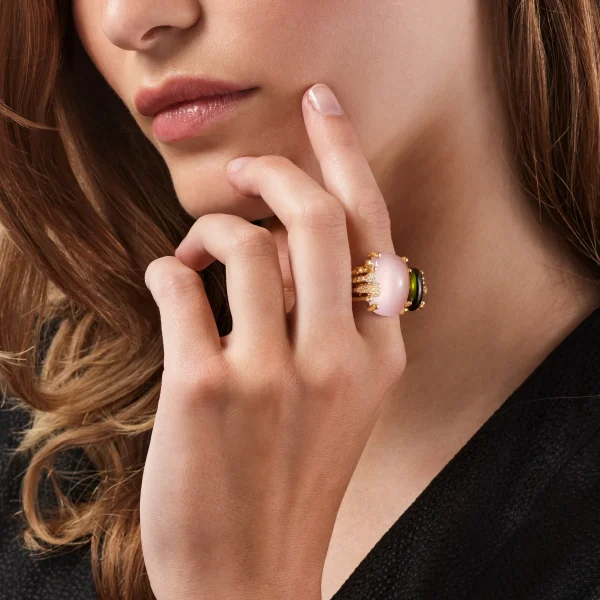BoHo ring Dobbel Pave´m/ Rosa quartz og grønn Turmalin - Bilde 3