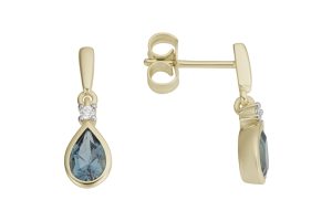 Gult gull ørepynt m/ London Blue Topaz og diamanter