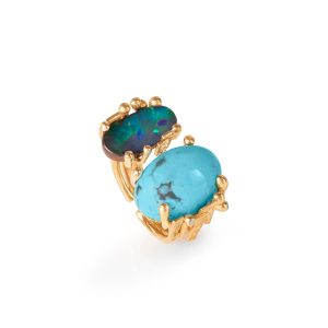 Stor BoHo ring dobbel med Turkis og mørk Opal