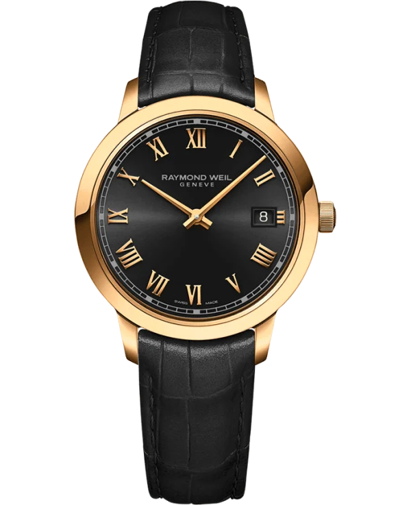 Toccata Dame PVD gullfarget´ 34mm  svart skive m/ romertall. Rem