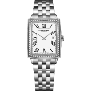 Toccata Dame Rectangular  Stål, hvit urskive, diamantbezel