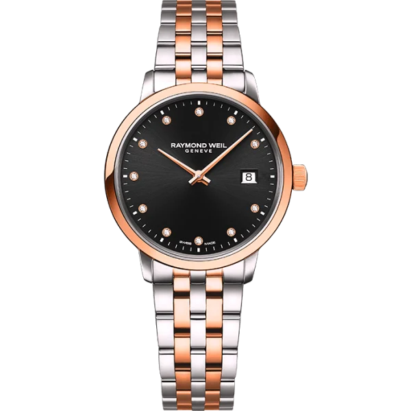 Toccata Dame Bicolour  Rose´29mm svart urskive og lenke.