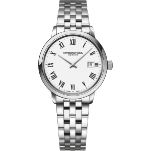 Toccata Dame Stål 29mm hvit skive m/ romertall og lenke.