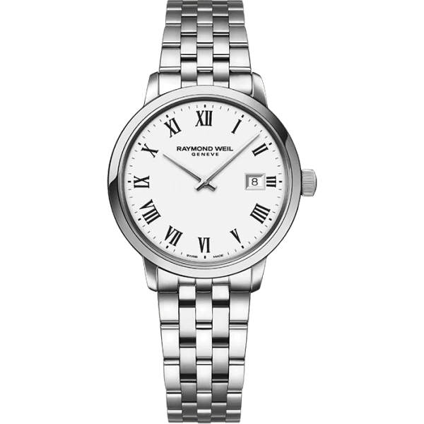 Toccata Dame Stål 29mm hvit skive m/ romertall og lenke.