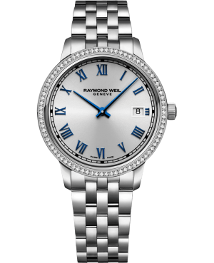Toccata Dame  Stål 34mm sølv m/ romertall. Diamantbezel
