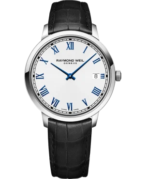 Toccata Herre 42mm Hvitl skive-blå tall m/ skinnrem