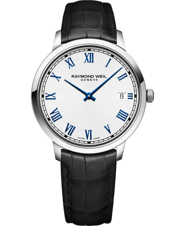 Toccata Herre 42mm Hvitl skive-blå tall m/ skinnrem
