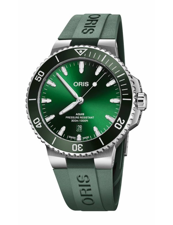 Oris Aquis Date 43,5mm - Grønn m/ gummirem