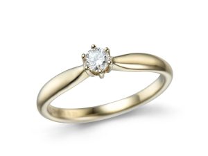 Gult gull enstens ring m/ diamant 0,35ct TW SI