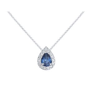 Hvitt gull anheng m/ 0,88ct dråpeslipt safir og 15 diamanter totalt 0,20ct