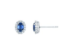 Hvitt gull rosett ørepynt m/ 1,21ct safirer og 0,28 ct diamanter