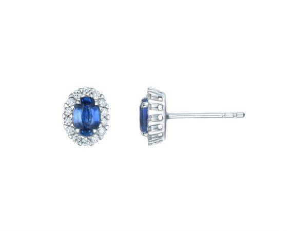 Hvitt gull rosett ørepynt m/ 1,21ct safirer og 0,28 ct diamanter