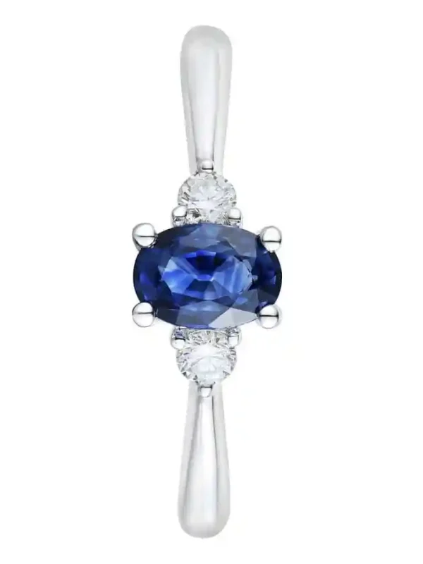 Hvitt gull ring m/ Safir og 2 diamanter - Bilde 2