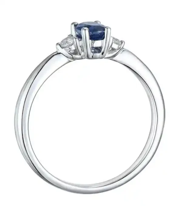 Hvitt gull ring m/ Safir og 2 diamanter - Bilde 3