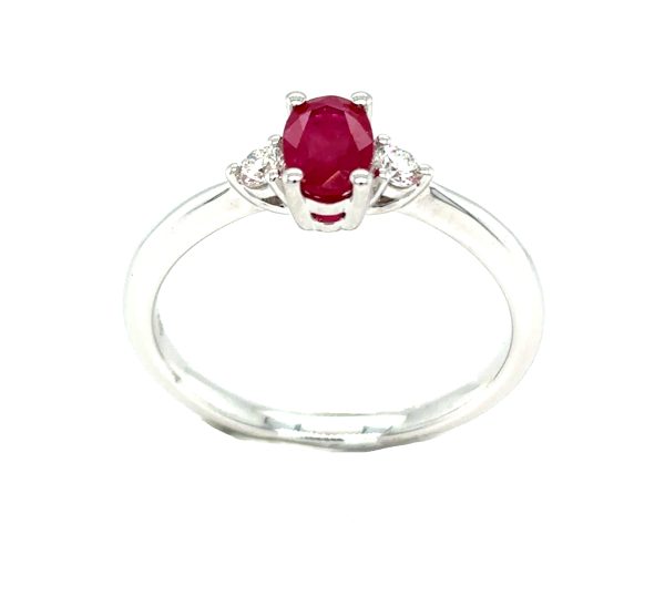 Hvitt gull ring m/ Rubin og 2 diamanter - Bilde 3