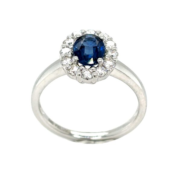 Hvittgull Rosett Ring m/ 1,05ct Safir og totalt 0,42Ct Twsi Diamanter - Bilde 3