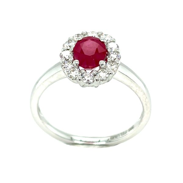 Hvittgull Rosett Ring m/ 1,0ct Rubin og totalt 0,42Ct Twsi Diamanter - Bilde 3