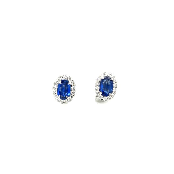 Hvitt gull rosett ørepynt m/ 1,21ct safirer og 0,28 ct diamanter - Bilde 2