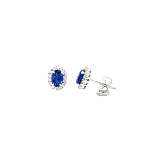 Hvitt gull rosett ørepynt m/ 1,21ct safirer og 0,28 ct diamanter - Bilde 3